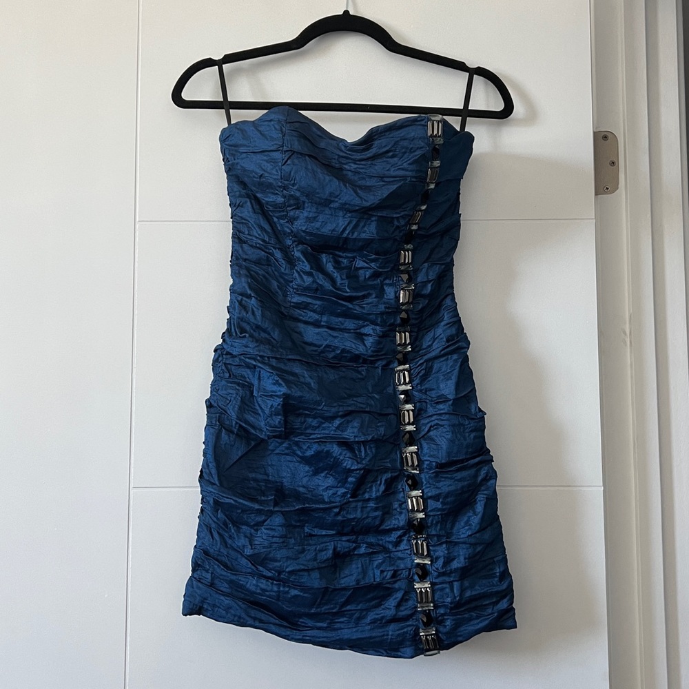 Strapless Bebe Dress with Embellishments
